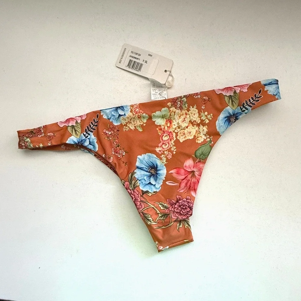 Agua Bendita Polly‎ Floret Bikini Bottom Rust Floral Swim XL